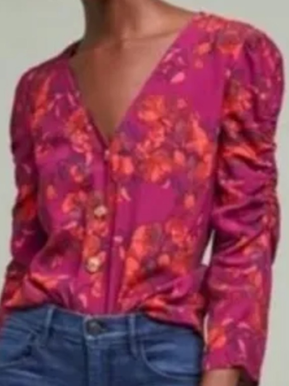 Anthropologie Maeve Jordain Runa Magenta Floral Button-Front Blouse Size M